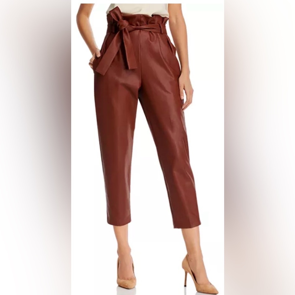 Faux leather pants  with gathered waist/ paperbag waist. Cropped. Rusty brown. 8